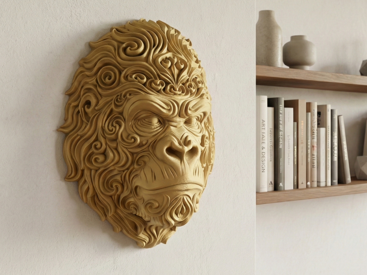 Ornamental Gorilla Head 3D printed wall art by Mythical Makers 3D