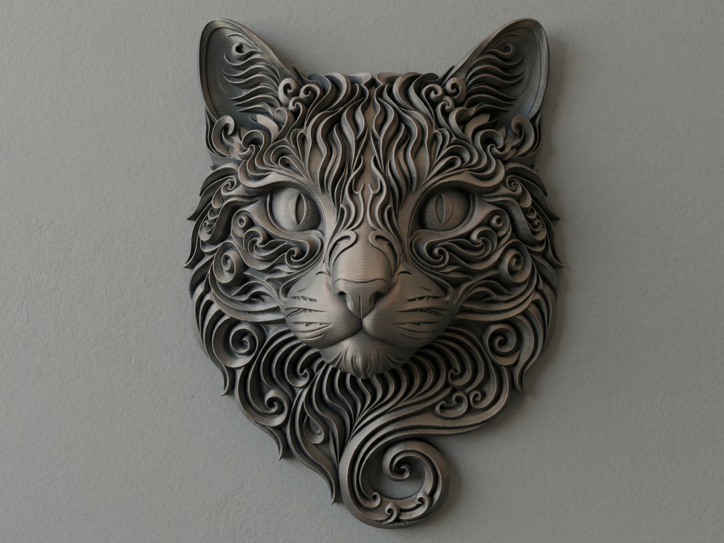 Curly Cat 3D printed wall art by Mythical Makers 3D