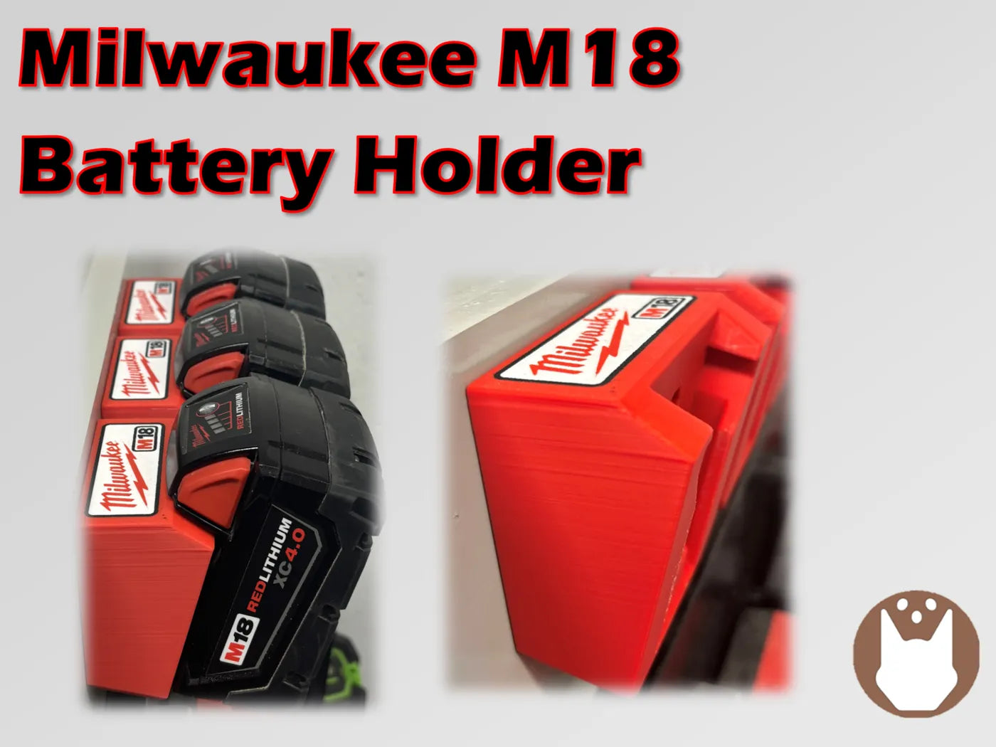 18V Tool Battery Wall Mount - 3D printed by Mythical Makers 3D
