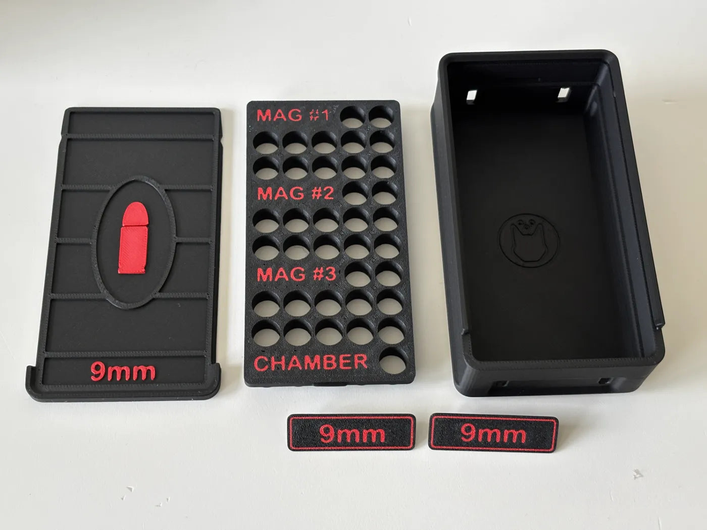 Ammo Storage Box - 9mm - 37 Rounds + 3 Mag Slots (12rd) - 3D printed by Mythical Makers 3D