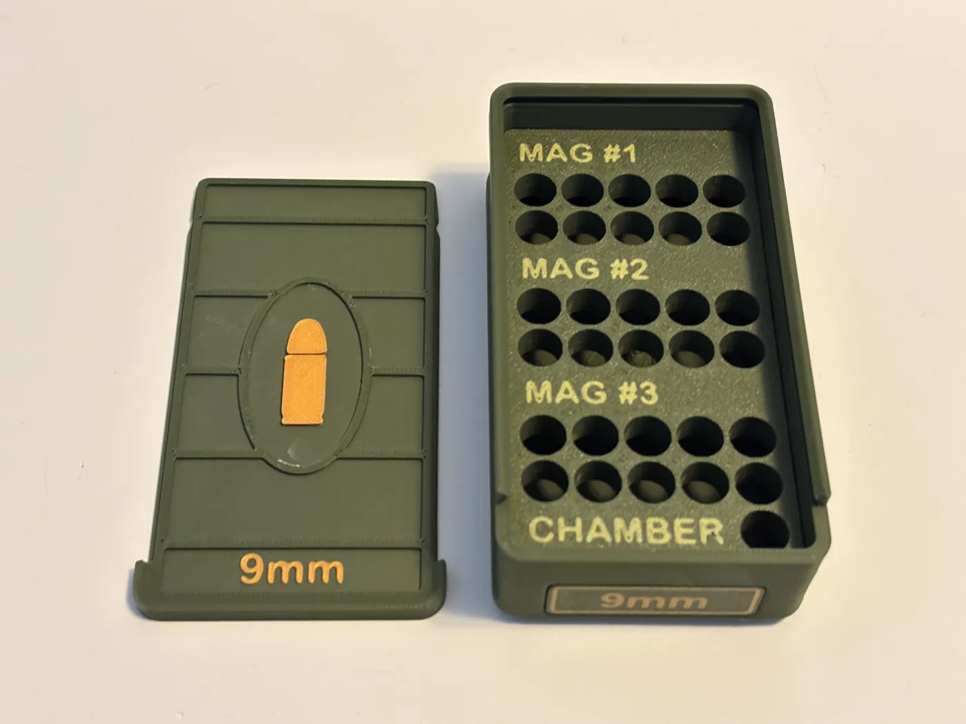 Ammo Storage Box - 9mm - 31 Rounds + 3 Mag Slots (10rd) - 3D printed by Mythical Makers 3D