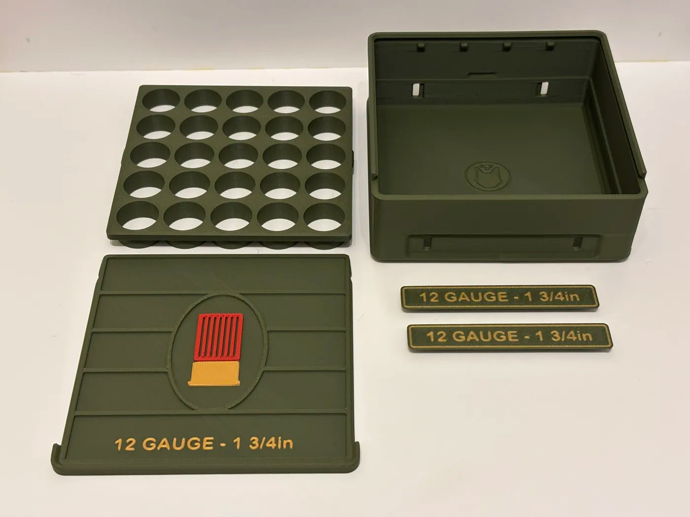 Ammo Storage Box - 12 Gauge 1-3/4in - 25 Shells - 3D printed by Mythical Makers 3D