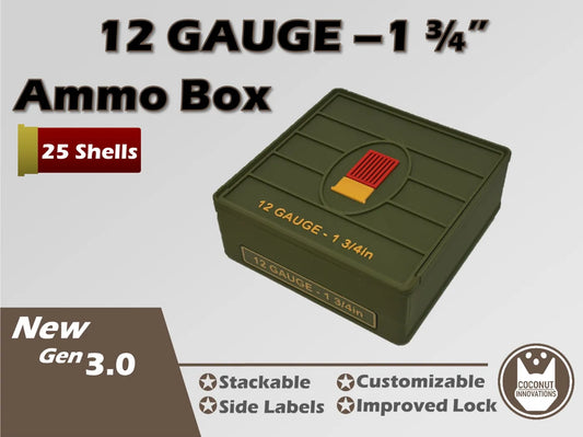 Ammo Storage Box - 12 Gauge 1-3/4in - 25 Shells - 3D printed by Mythical Makers 3D