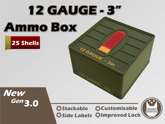 Ammo Storage Box - 12 Gauge 3in - 25 Shells - 3D printed by Mythical Makers 3D