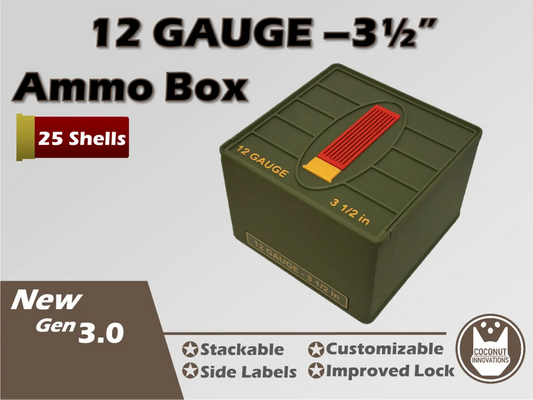 Ammo Storage Box - 12 Gauge 3-1/2in - 25 Shells - 3D printed by Mythical Makers 3D