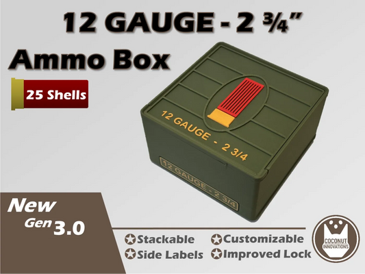 Ammo Storage Box - 12 Gauge 2-3/4in - 25 Shells - 3D printed by Mythical Makers 3D