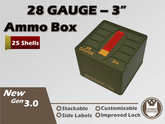Ammo Storage Box - 28 Gauge 3in - 25 Shells - 3D printed by Mythical Makers 3D