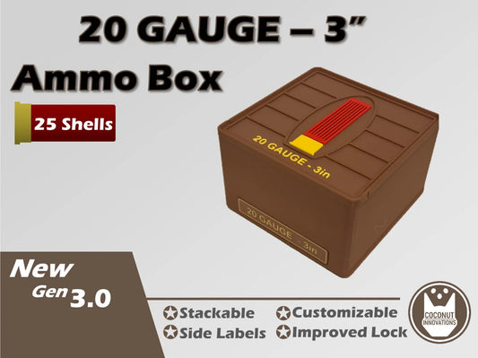 Ammo Storage Box - 20 Gauge 3in - 25 Shells - 3D printed by Mythical Makers 3D