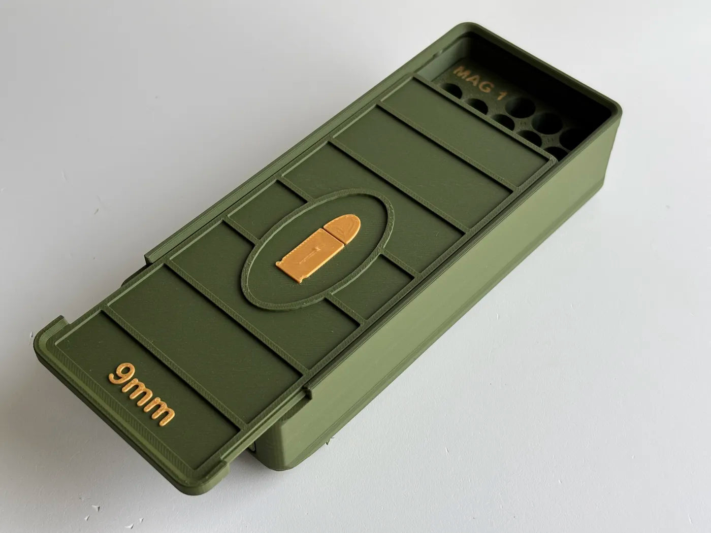 Ammo Box - 9mm - 55 Rounds + 3 Mag Slots (18rd) - 3D printed by Mythical Makers 3D