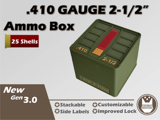 Ammo Storage Box - 410 Gauge 2-1/2in - 25 Shells - 3D printed by Mythical Makers 3D
