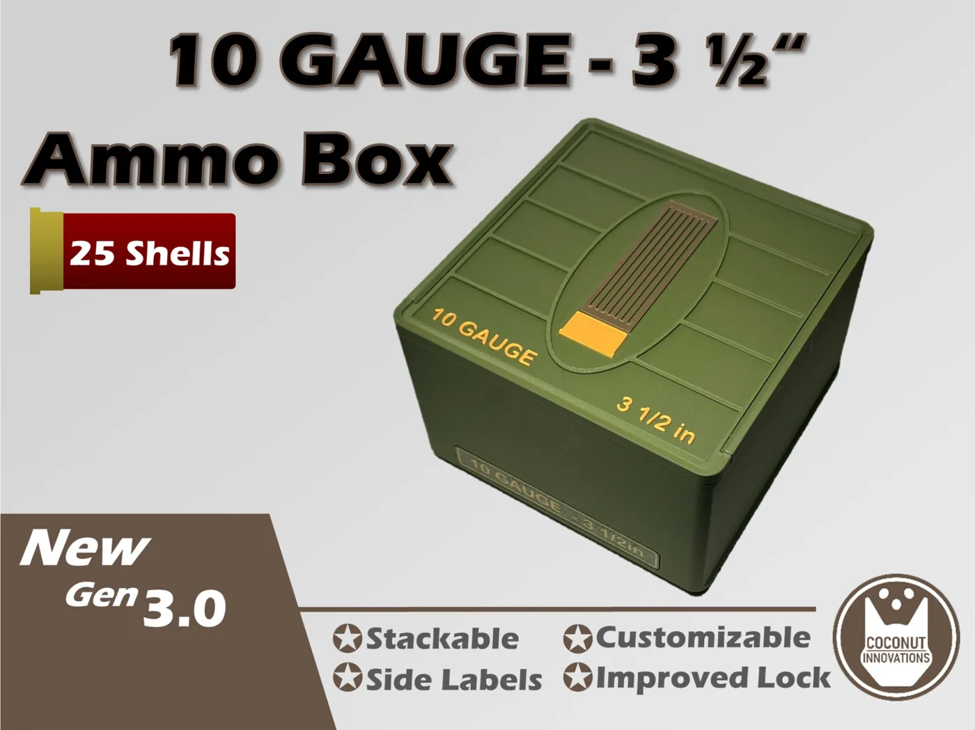 Ammo Storage Box - 10 Gauge - 25 Shells - 3D printed by Mythical Makers 3D