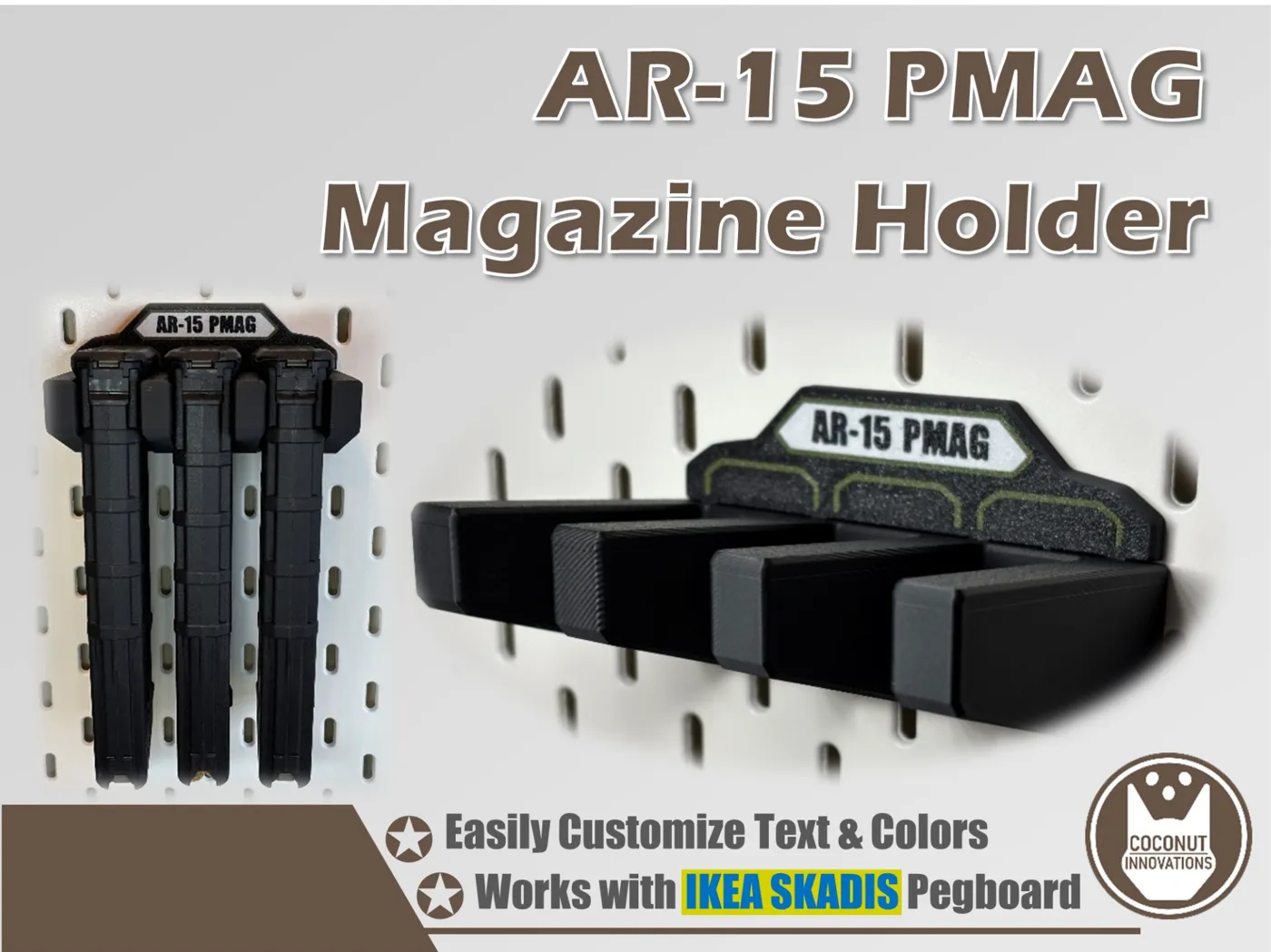 Magazine Holder - AR-15 PMAG - fits IKEA SKADIS - 3D printed by Mythical Makers 3D