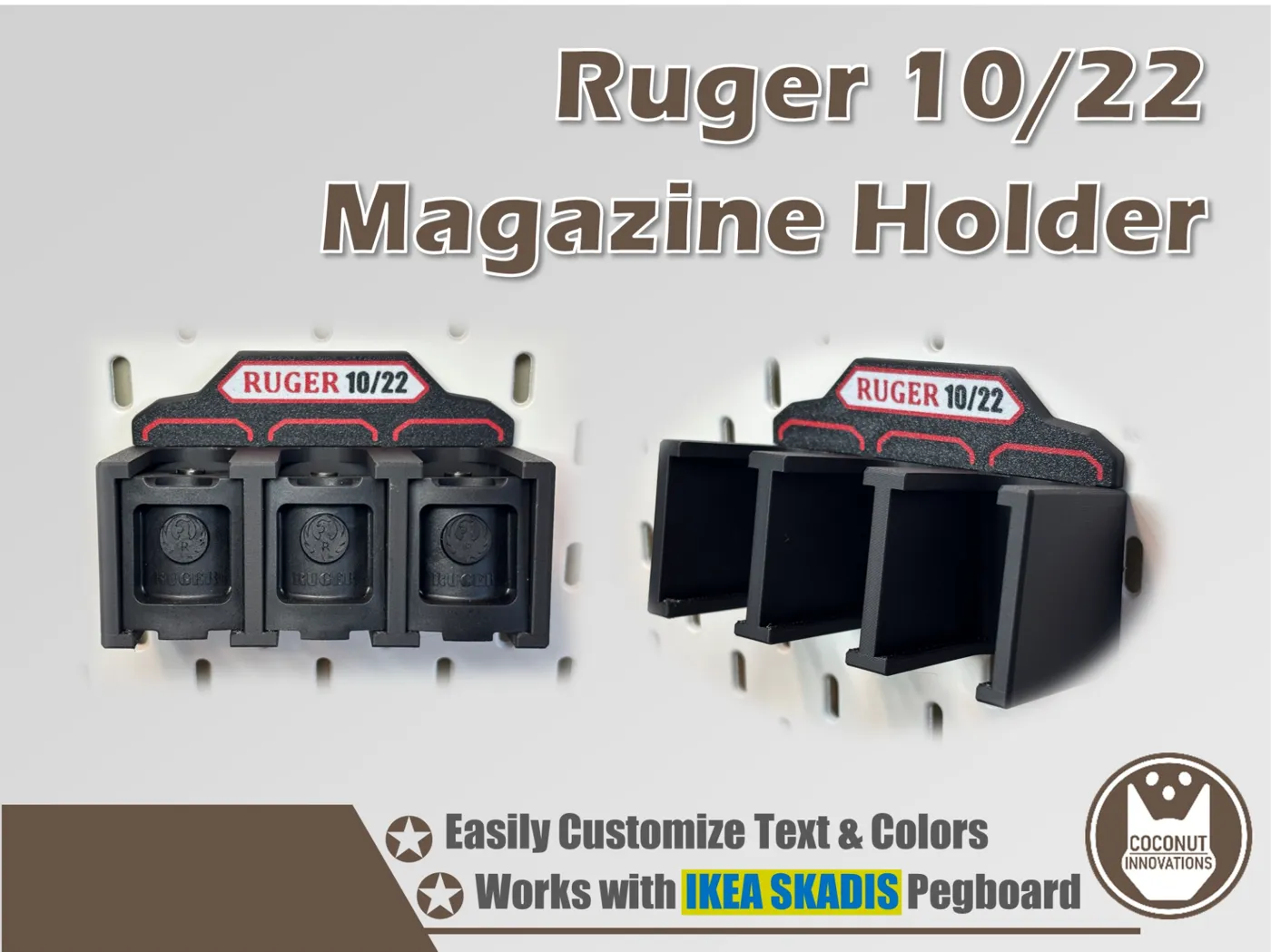 Magazine Holder - Ruger 10/22 - fits IKEA SKADIS - 3D printed by Mythical Makers 3D