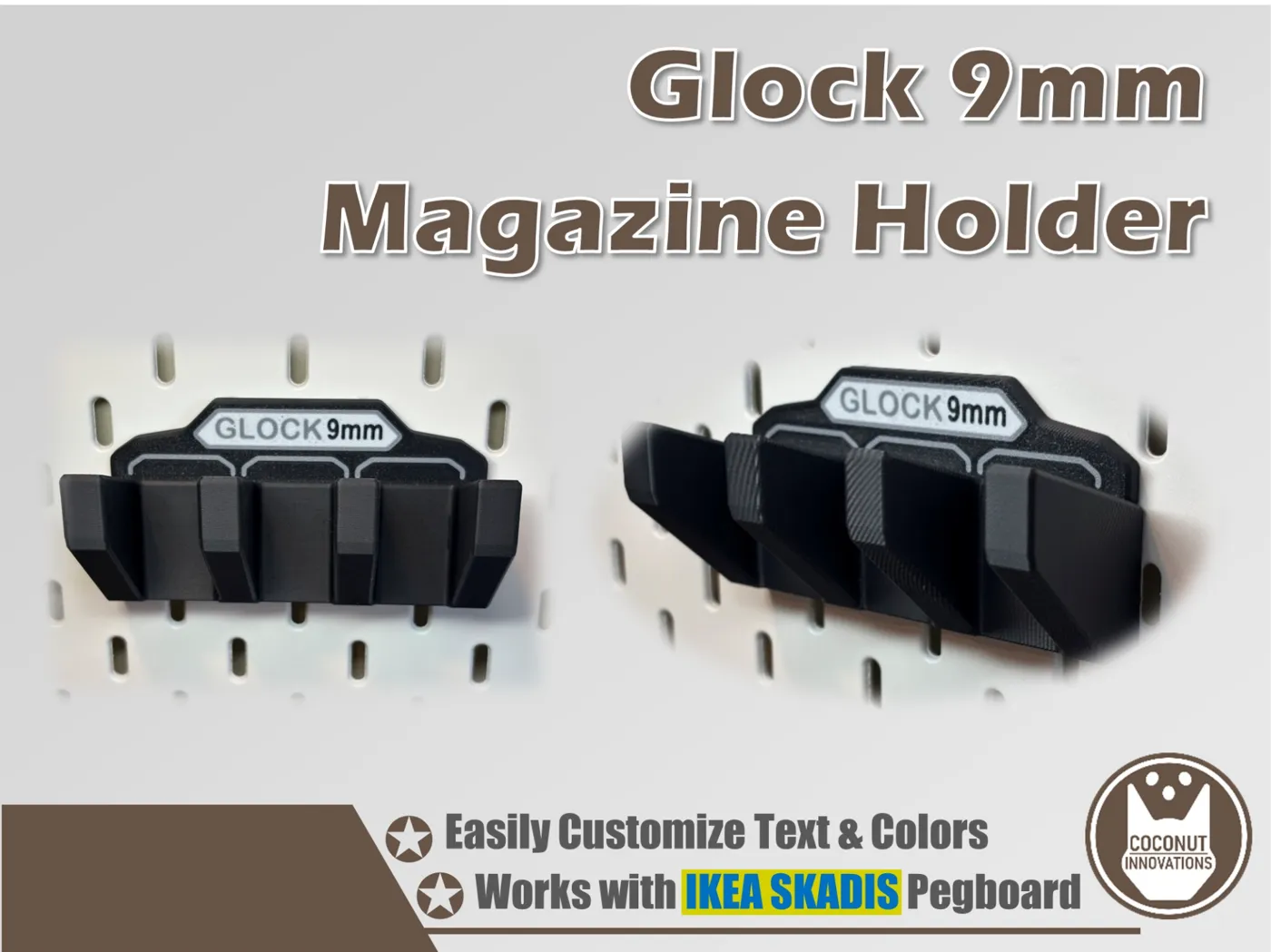 Magazine Holder - Glock 9mm Double Stack - fits IKEA SKADIS - 3D printed by Mythical Makers 3D