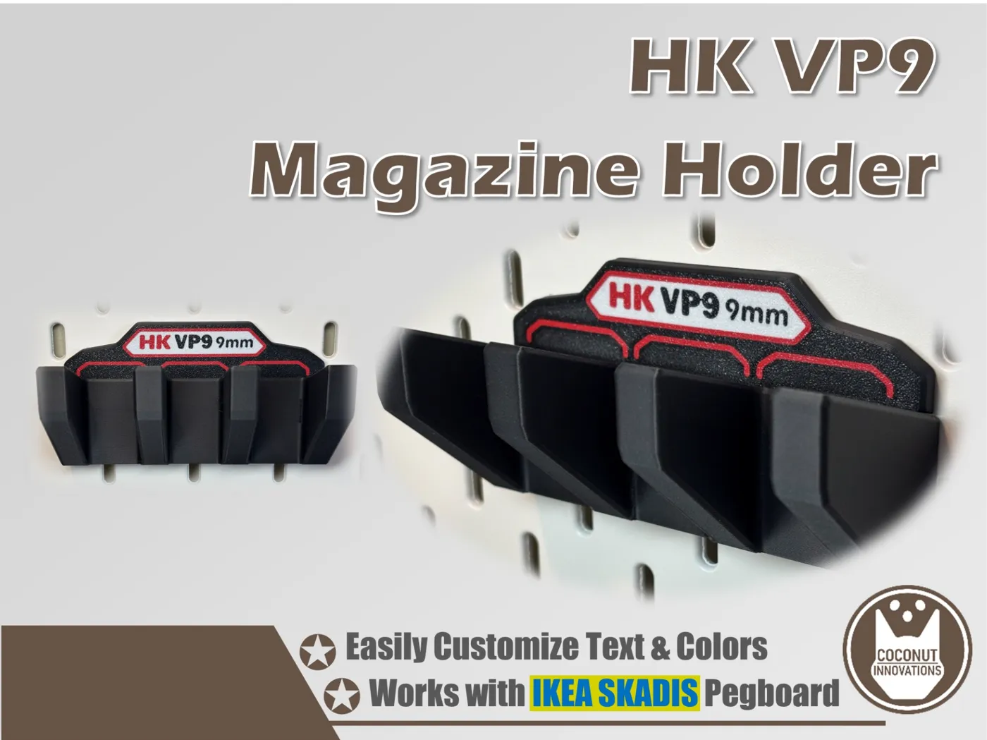Magazine Holder - HK VP9 - fits IKEA SKADIS - 3D printed by Mythical Makers 3D