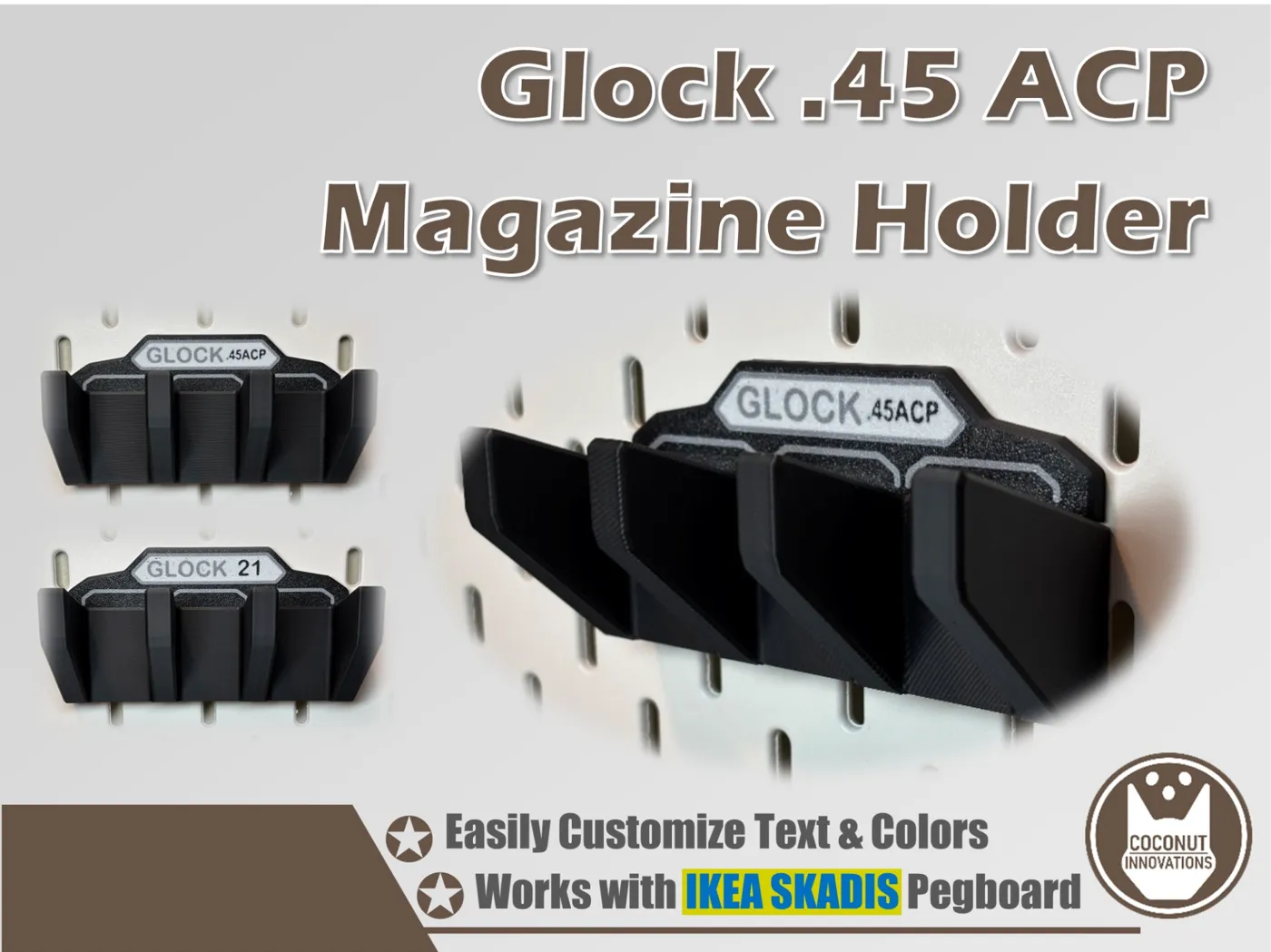 Magazine Holder - Glock .45 ACP 21 / 30 - fits IKEA SKADIS - 3D printed by Mythical Makers 3D
