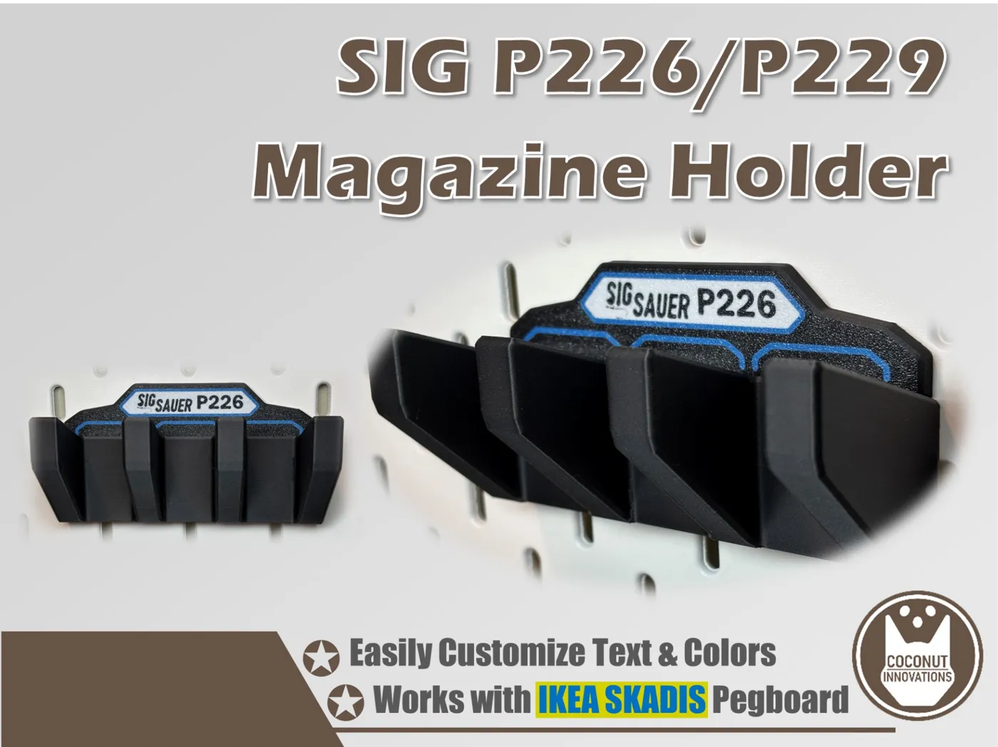 Magazine Holder - SIG SAUER P226 / P229 - fits IKEA SKADIS - 3D printed by Mythical Makers 3D