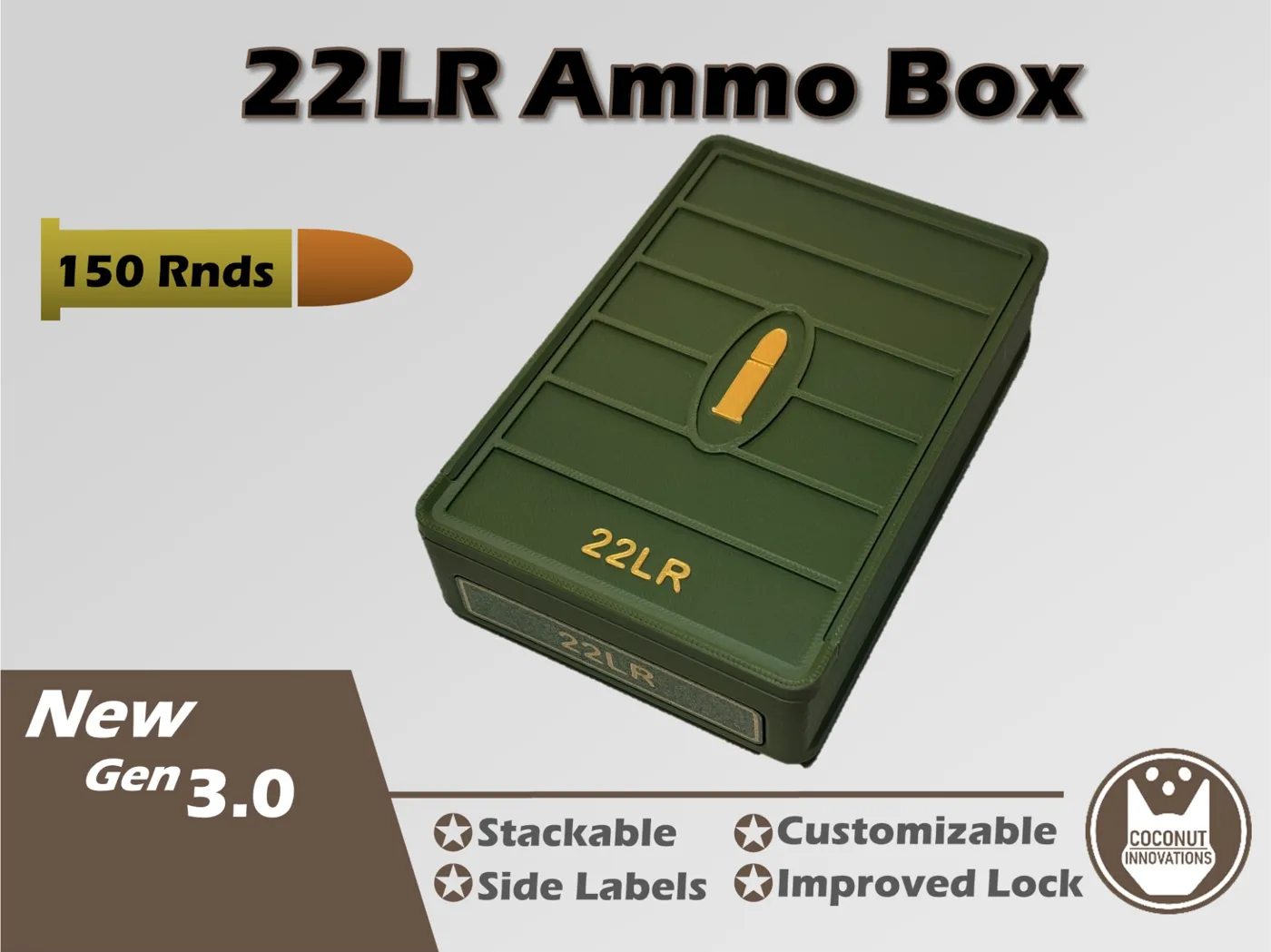 Ammo Storage Box - 22LR - 150 Rounds - 3D printed by Mythical Makers 3D