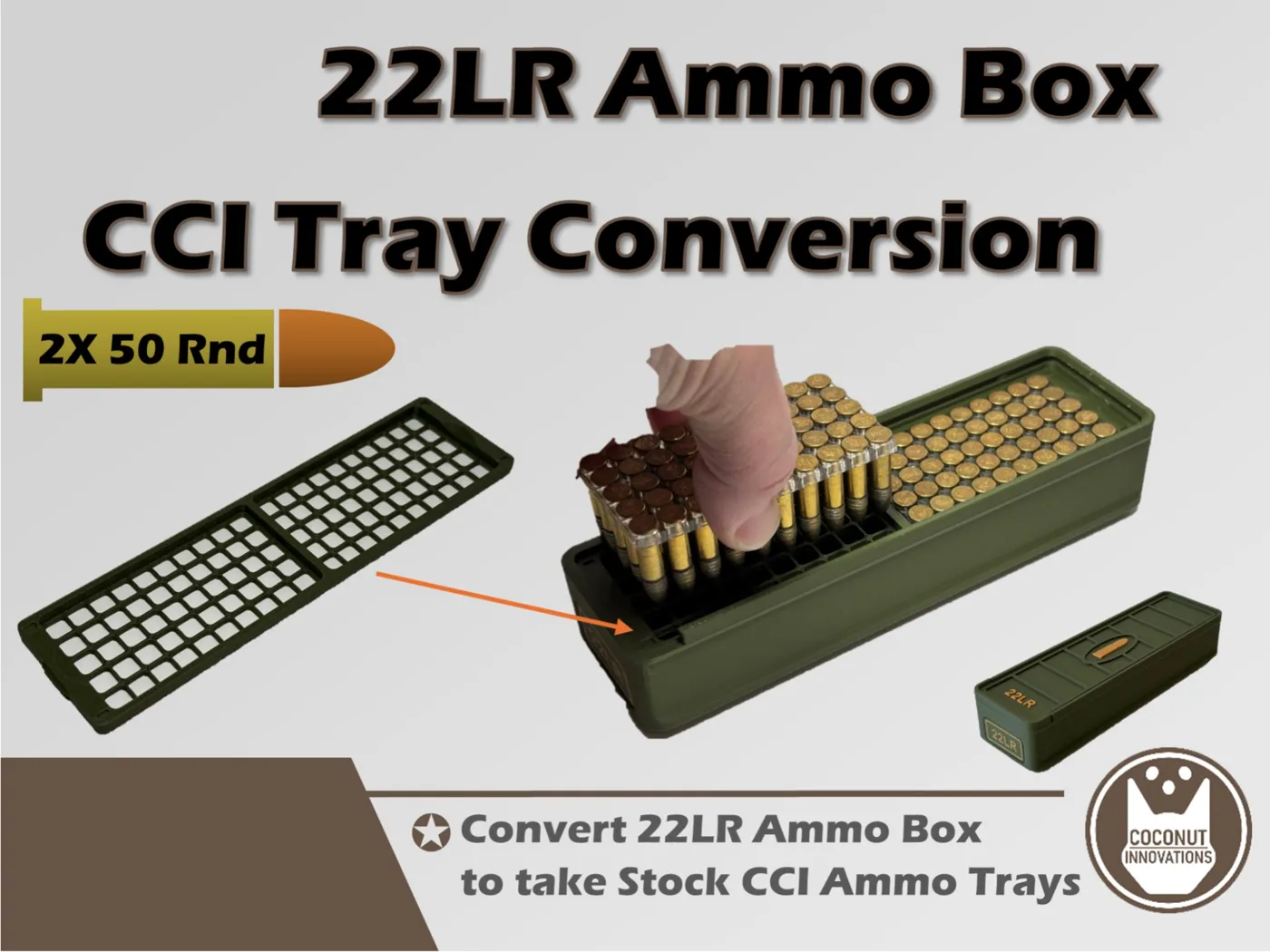Ammo Box CCI Tray Conversion 22LR - 2x50 Rounds - 3D printed by Mythical Makers 3D