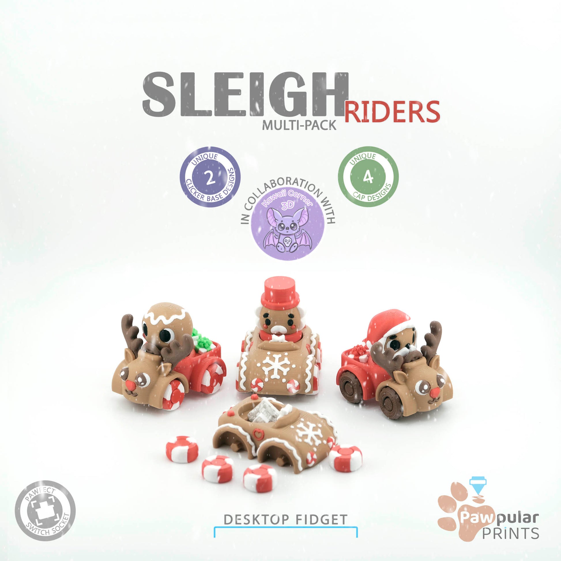 Sleigh Riders Multi-Pack - Kawaii Corner Collab - 3D printed fidget by Mythical Makers 3D