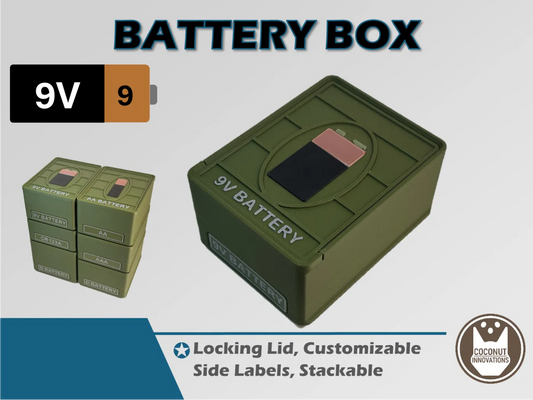 Battery Box - 9 Volt - 9 Count - Stackable - 3D printed by Mythical Makers 3D