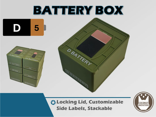 Battery Box - D Cell - 5 Count - Stackable - 3D printed by Mythical Makers 3D