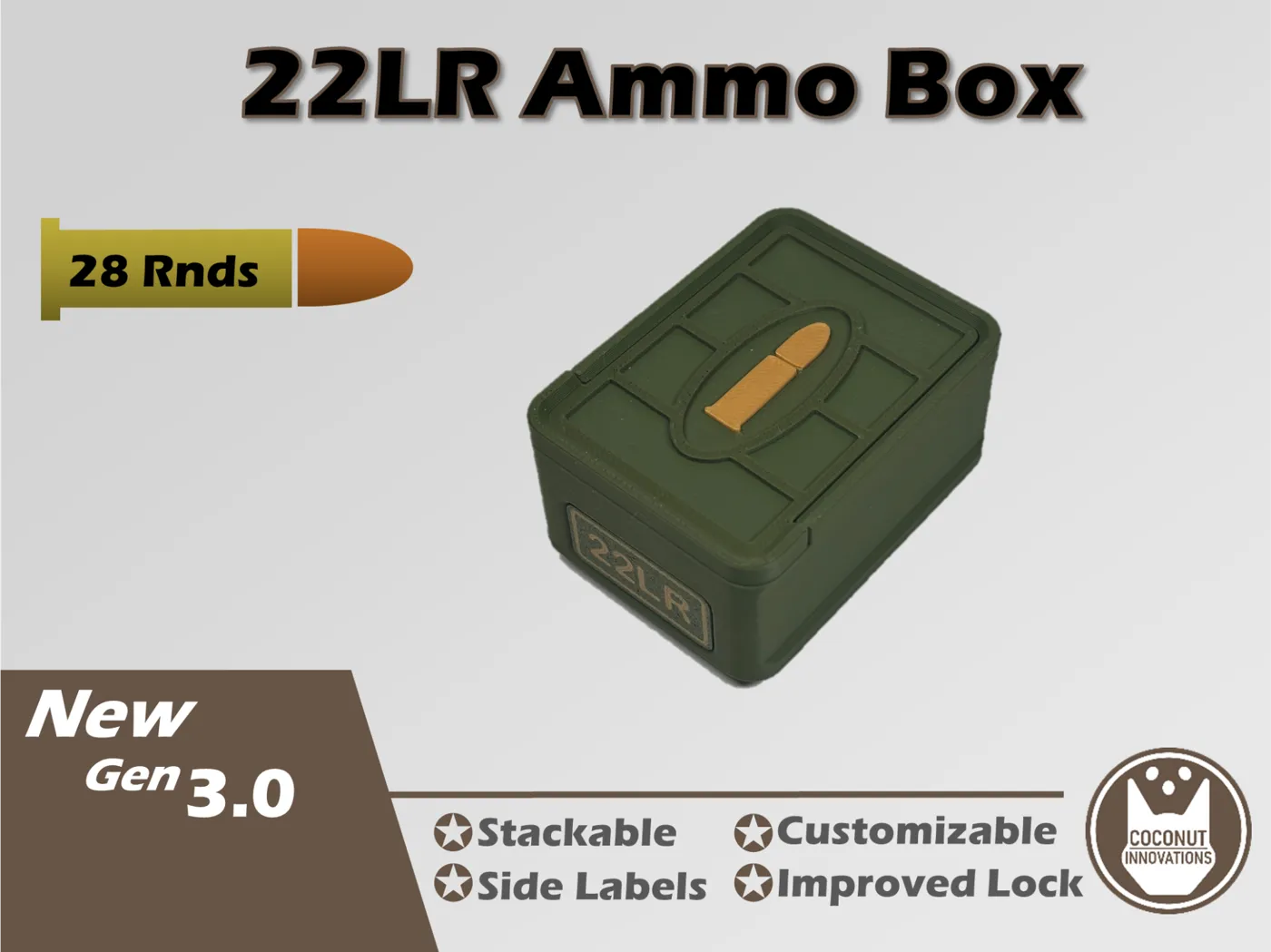 Ammo Storage Box - 22LR - 28 Rounds - 3D printed by Mythical Makers 3D