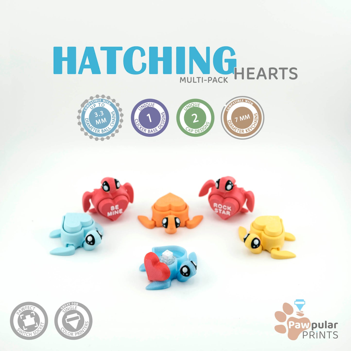 Hatching Hearts Multi-Pack - 3D printed fidget by Mythical Makers 3D