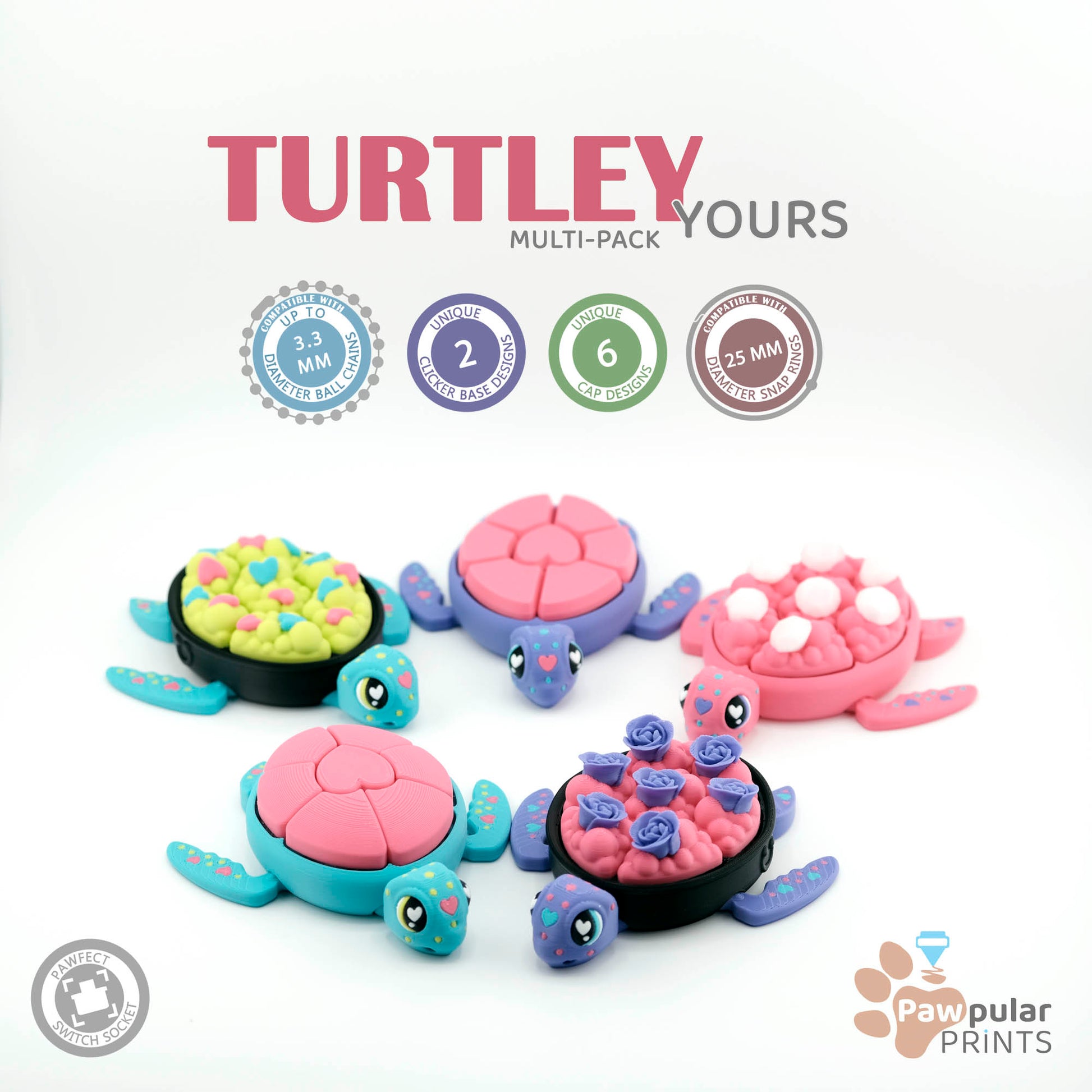 Turtley Yours Multi-Pack - 3D printed fidget by Mythical Makers 3D