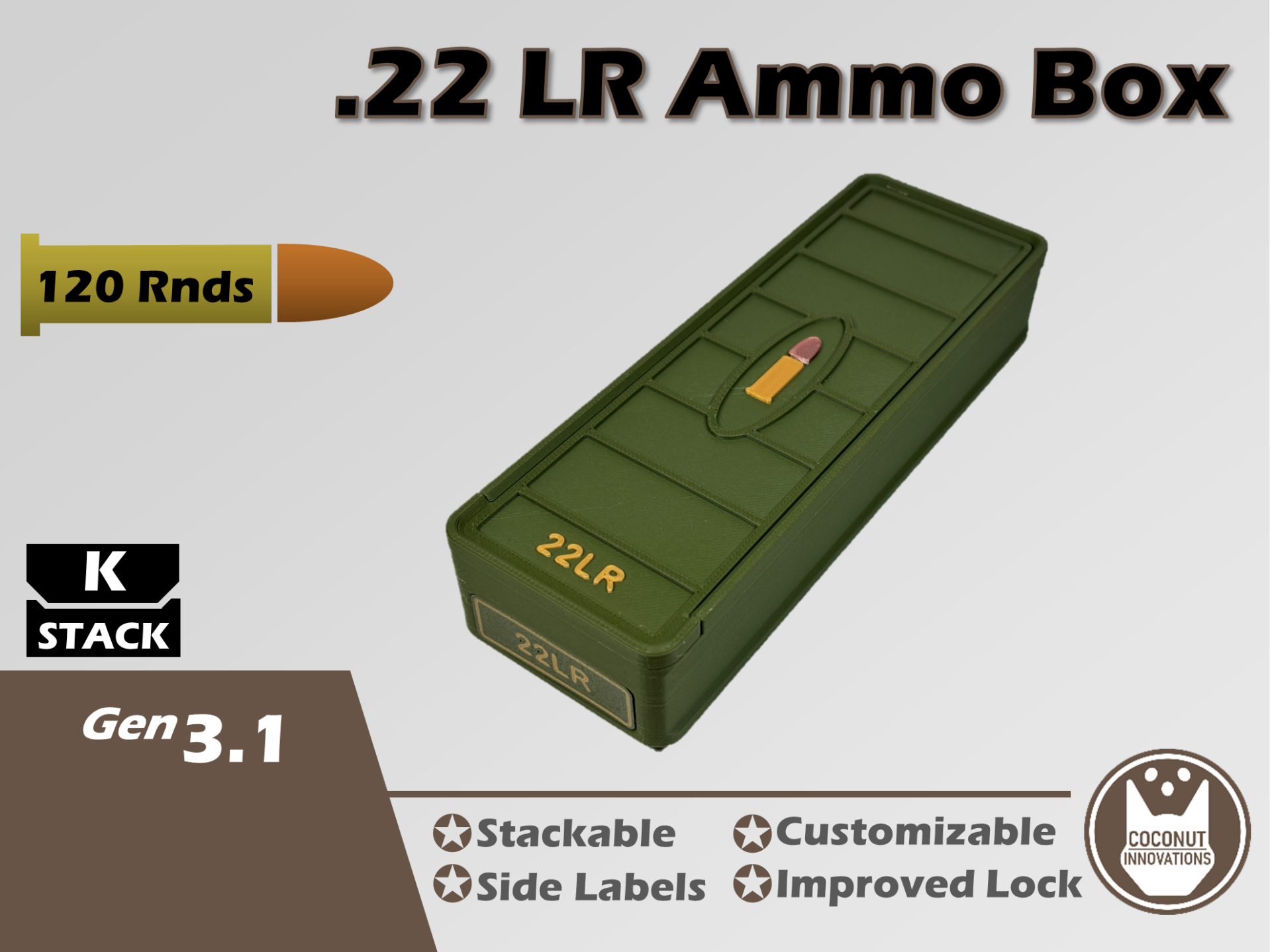 Ammo Storage Box - 22LR - 120 Rounds - 3D printed by Mythical Makers 3D