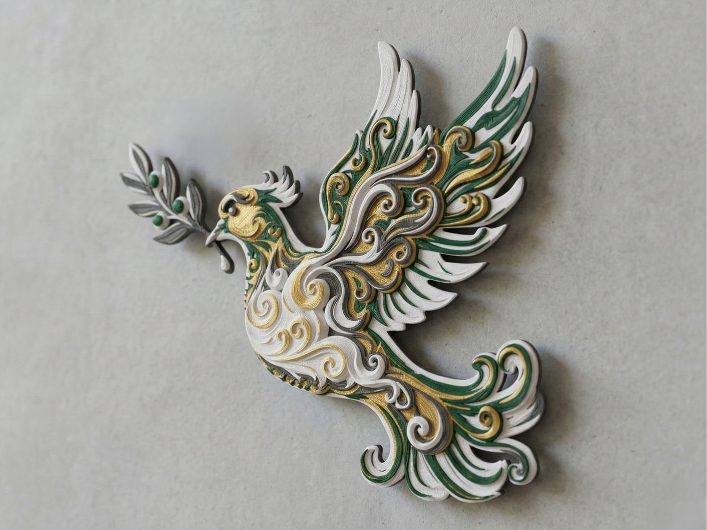 Dove and Olive 3D printed wall art by Mythical Makers 3D
