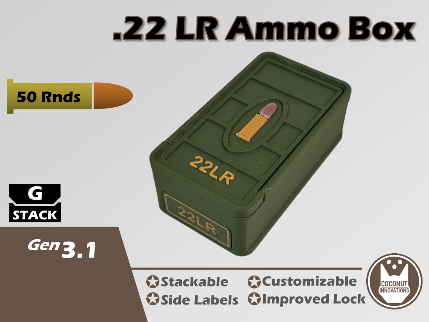 Ammo Storage Box - 22LR - 50 Rounds - 3D printed by Mythical Makers 3D