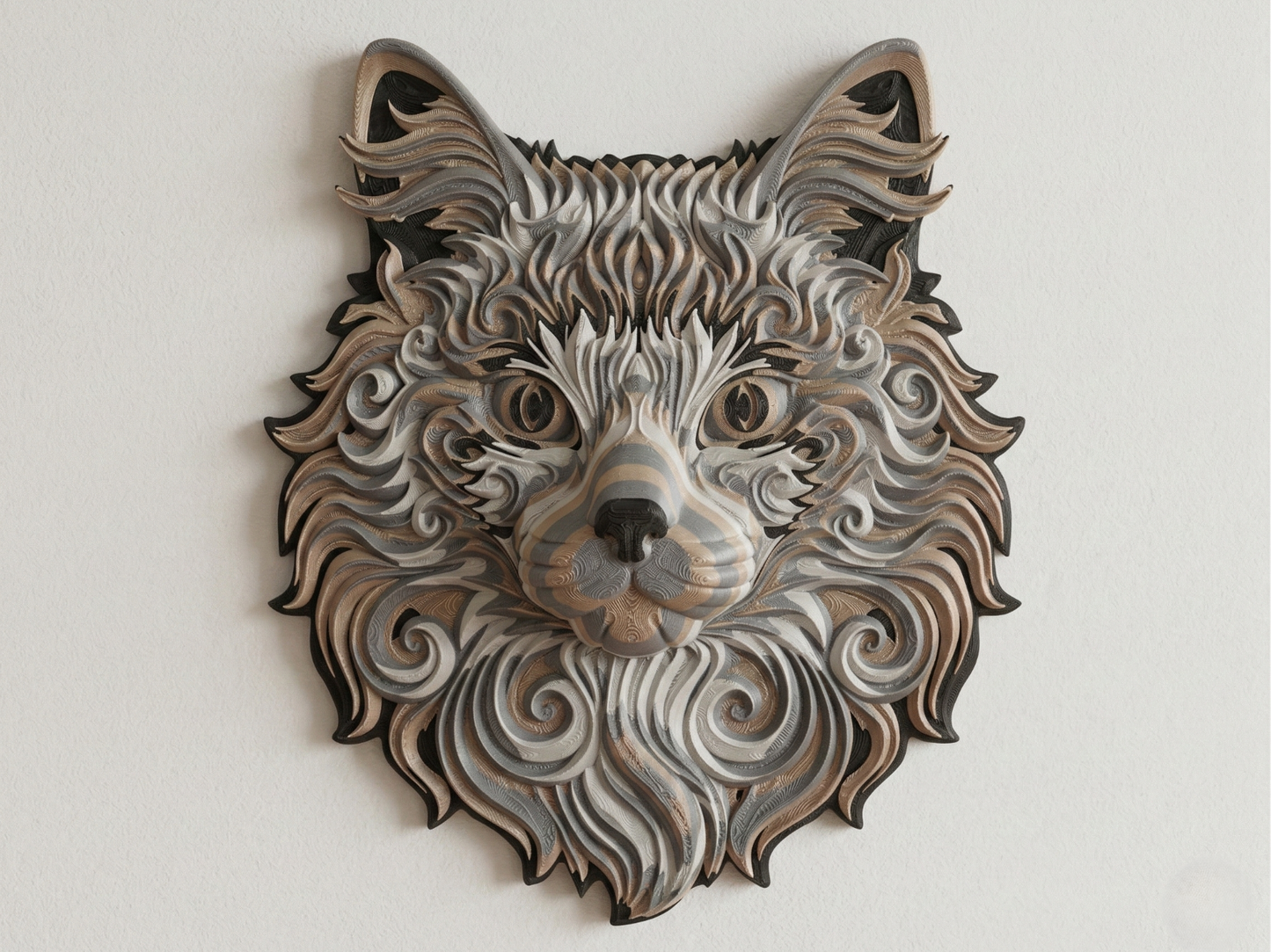 Angora Cat Head with Heterochromia 3D printed wall art by Mythical Makers 3D