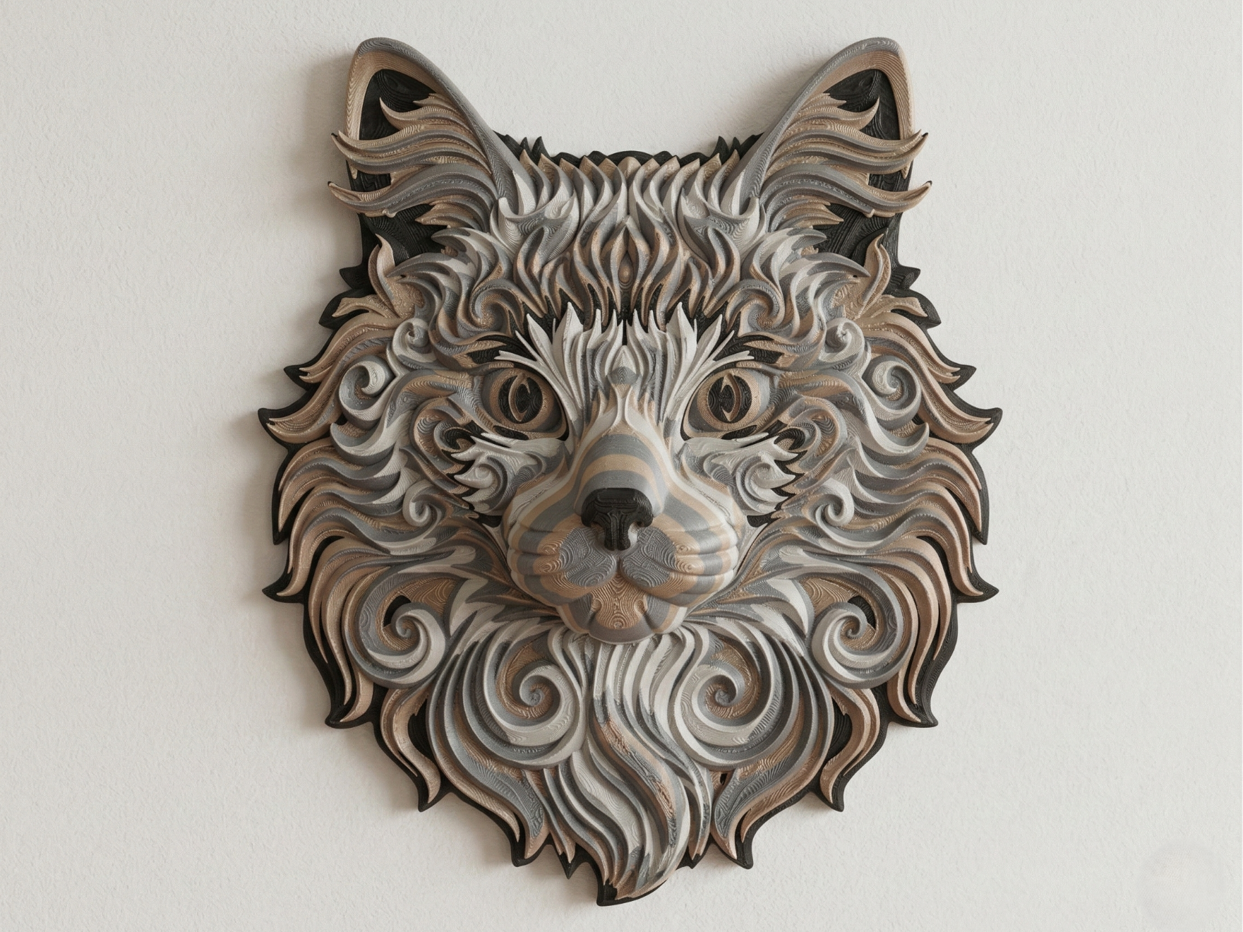 Angora Cat Head with Heterochromia 3D printed wall art by Mythical Makers 3D