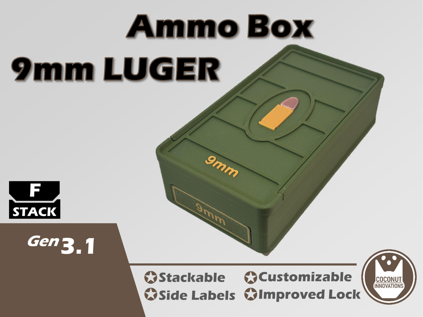 Ammo Storage Box - 9mm - 50 Rounds - 3D printed by Mythical Makers 3D