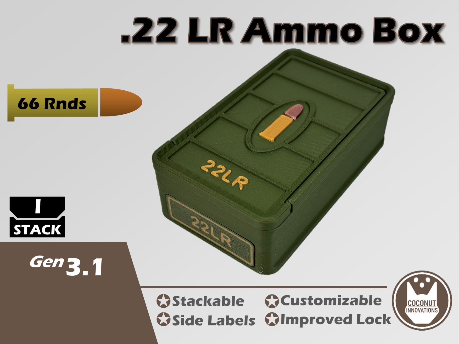 Ammo Storage Box - 22LR - 66 Rounds - 3D printed by Mythical Makers 3D