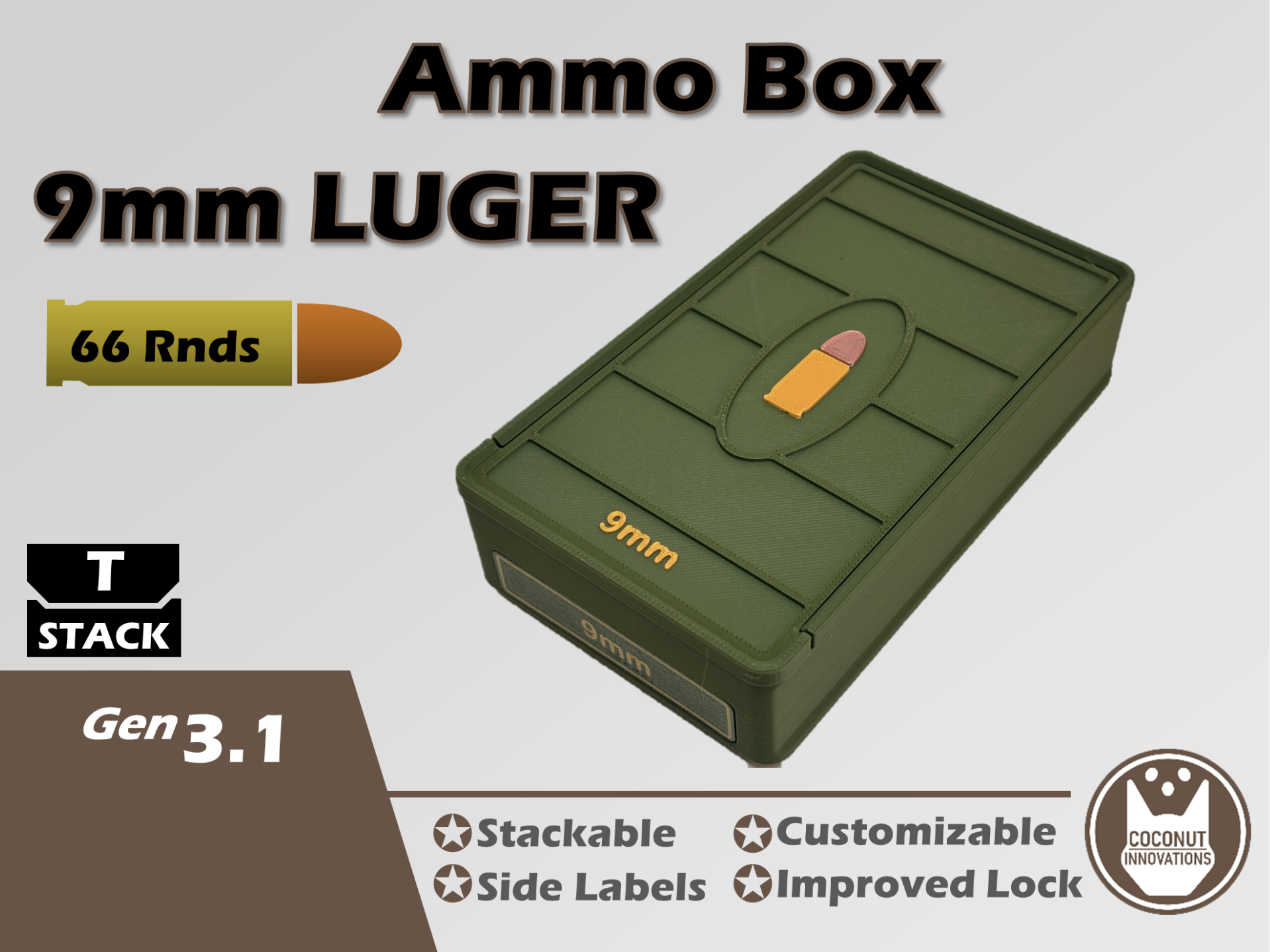 Ammo Storage Box - 9mm - 66 Rounds - 3D printed by Mythical Makers 3D