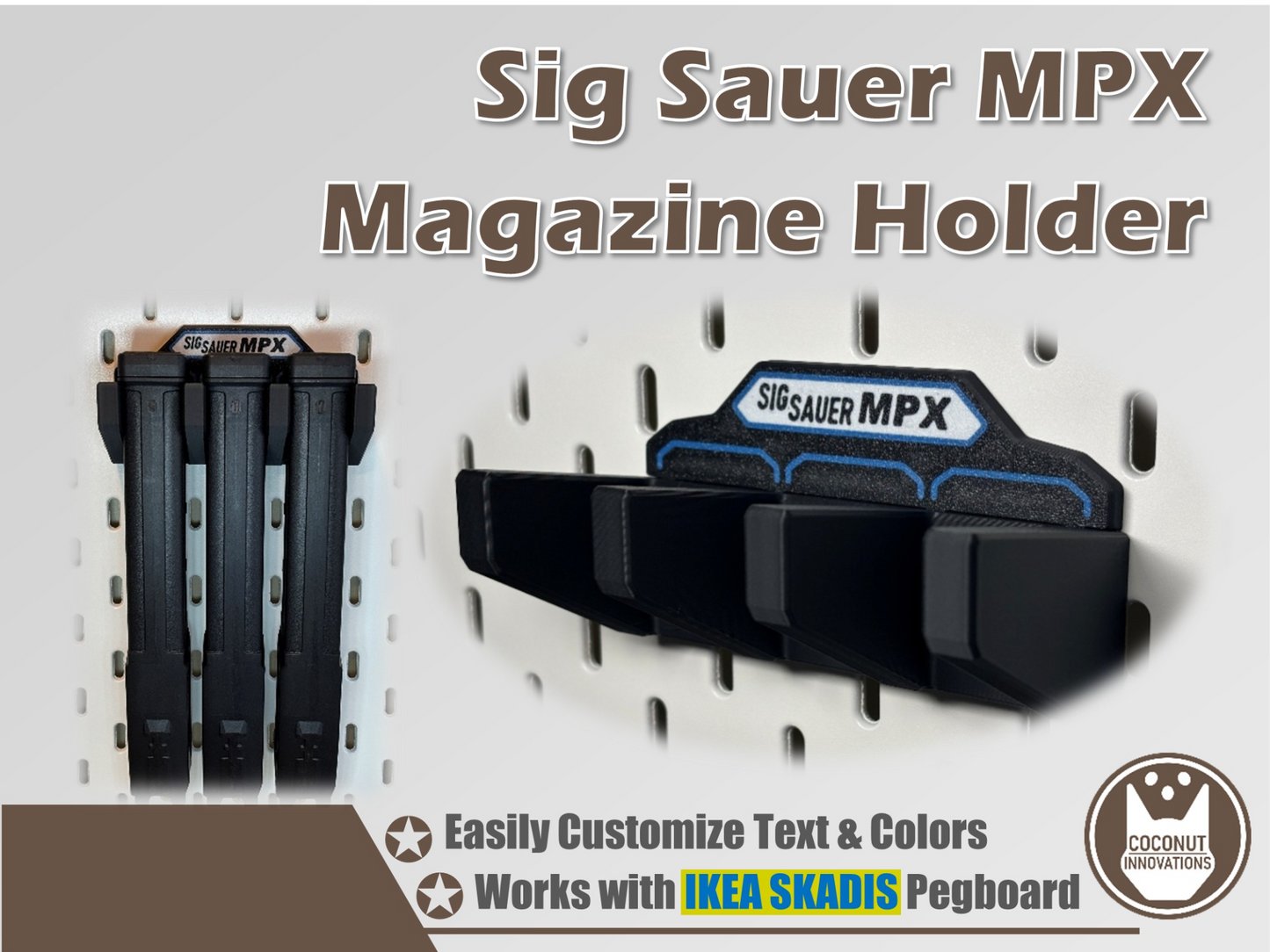 Magazine Holder - SIG SAUER MPX - fits IKEA SKADIS - 3D printed by Mythical Makers 3D