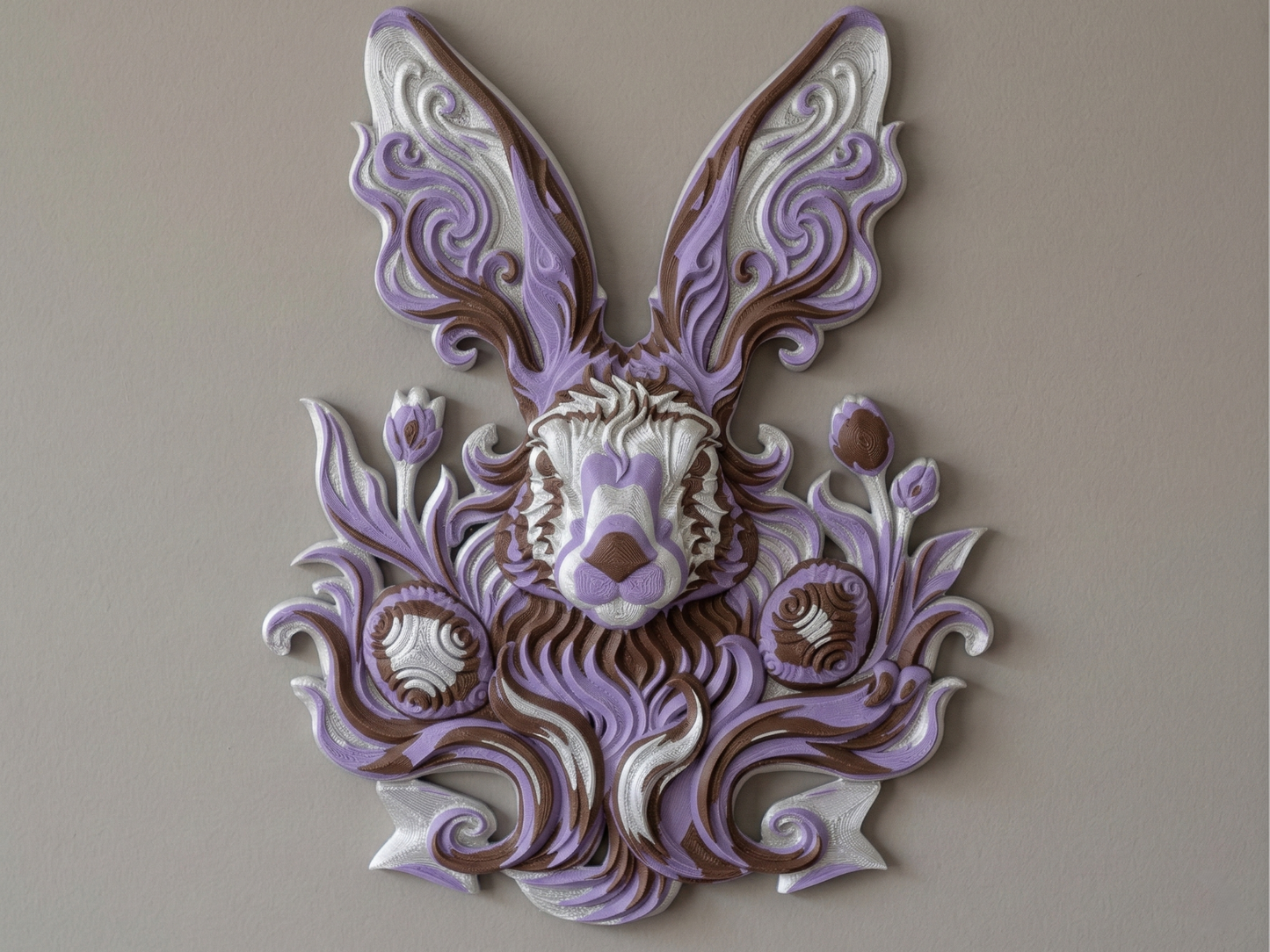 Ornamental Easter Bunny 3D printed wall art by Mythical Makers 3D