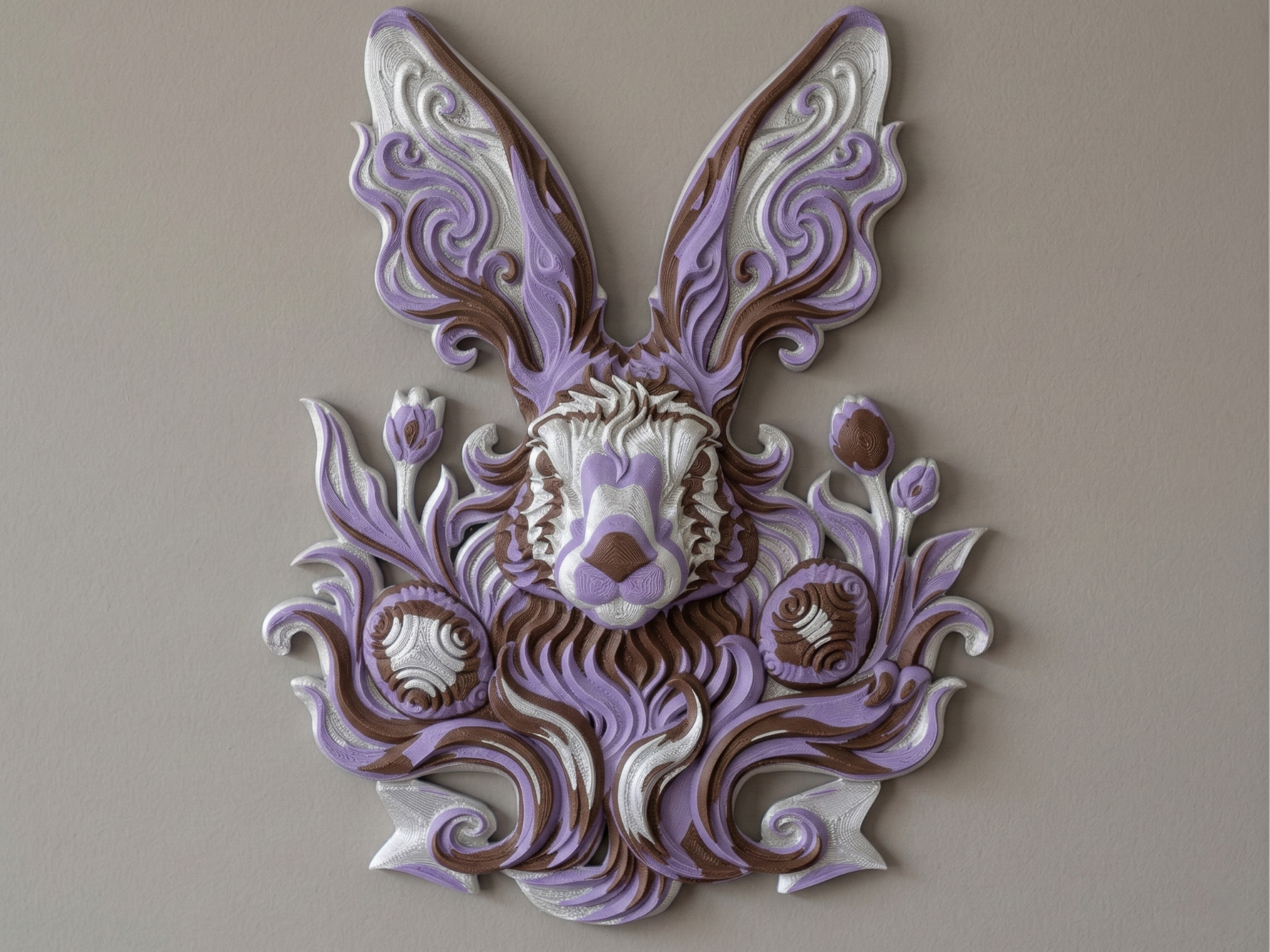 Ornamental Easter Bunny 3D printed wall art by Mythical Makers 3D