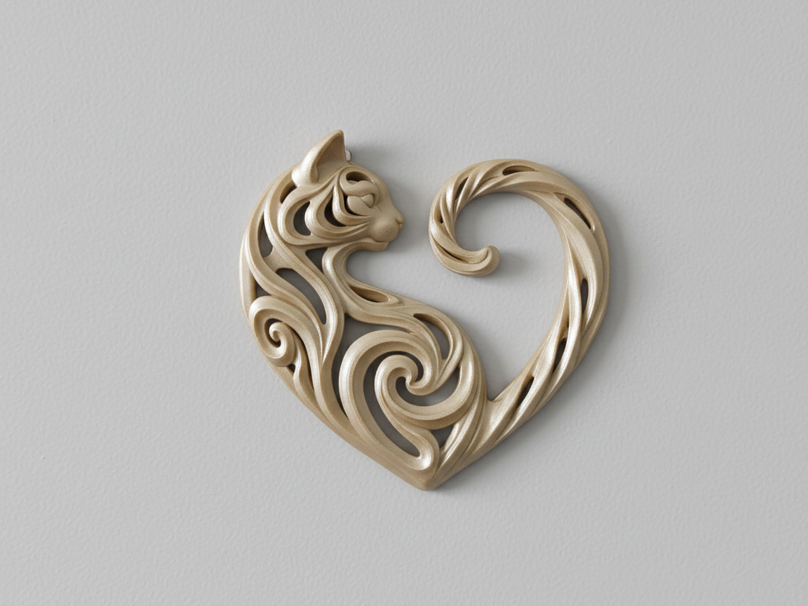 Cat Silhouette in Heart 3D printed wall art by Mythical Makers 3D