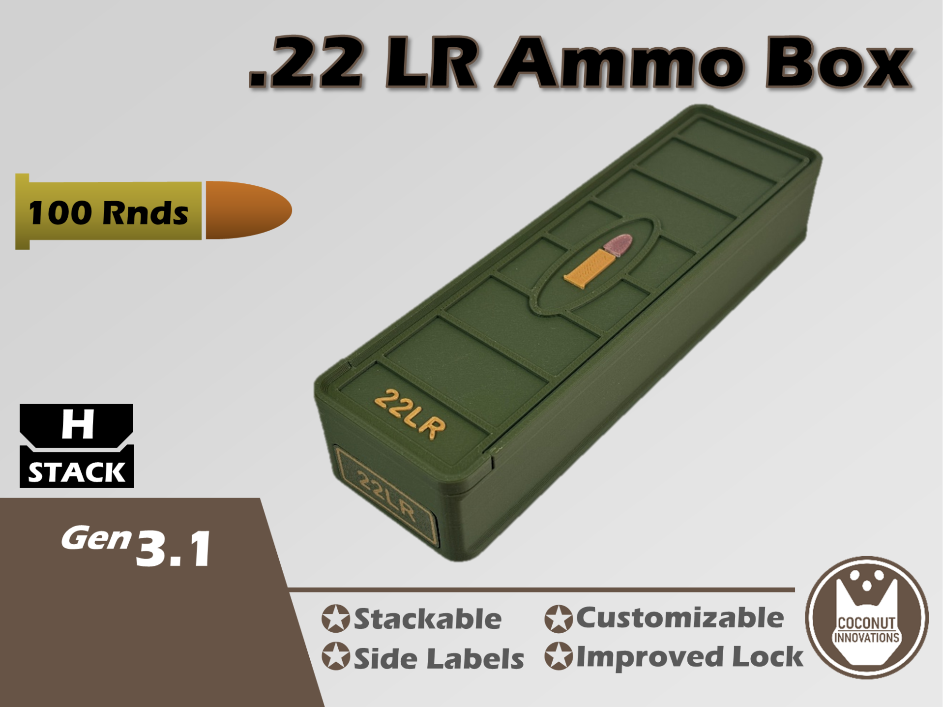Ammo Storage Box - 22LR - 100 Rounds - 3D printed by Mythical Makers 3D