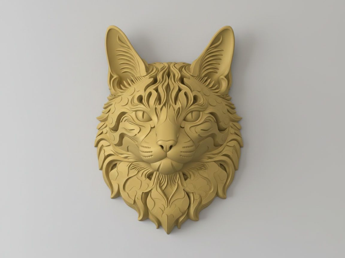 Ornamental Cat Head 3D printed wall art by Mythical Makers 3D