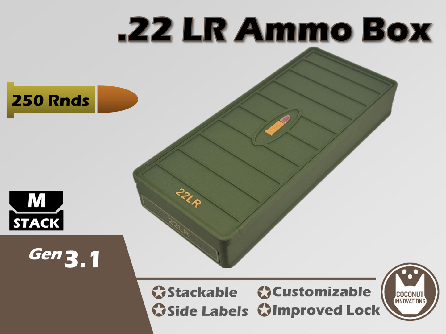 Ammo Storage Box - 22LR - 250 Rounds - 3D printed by Mythical Makers 3D