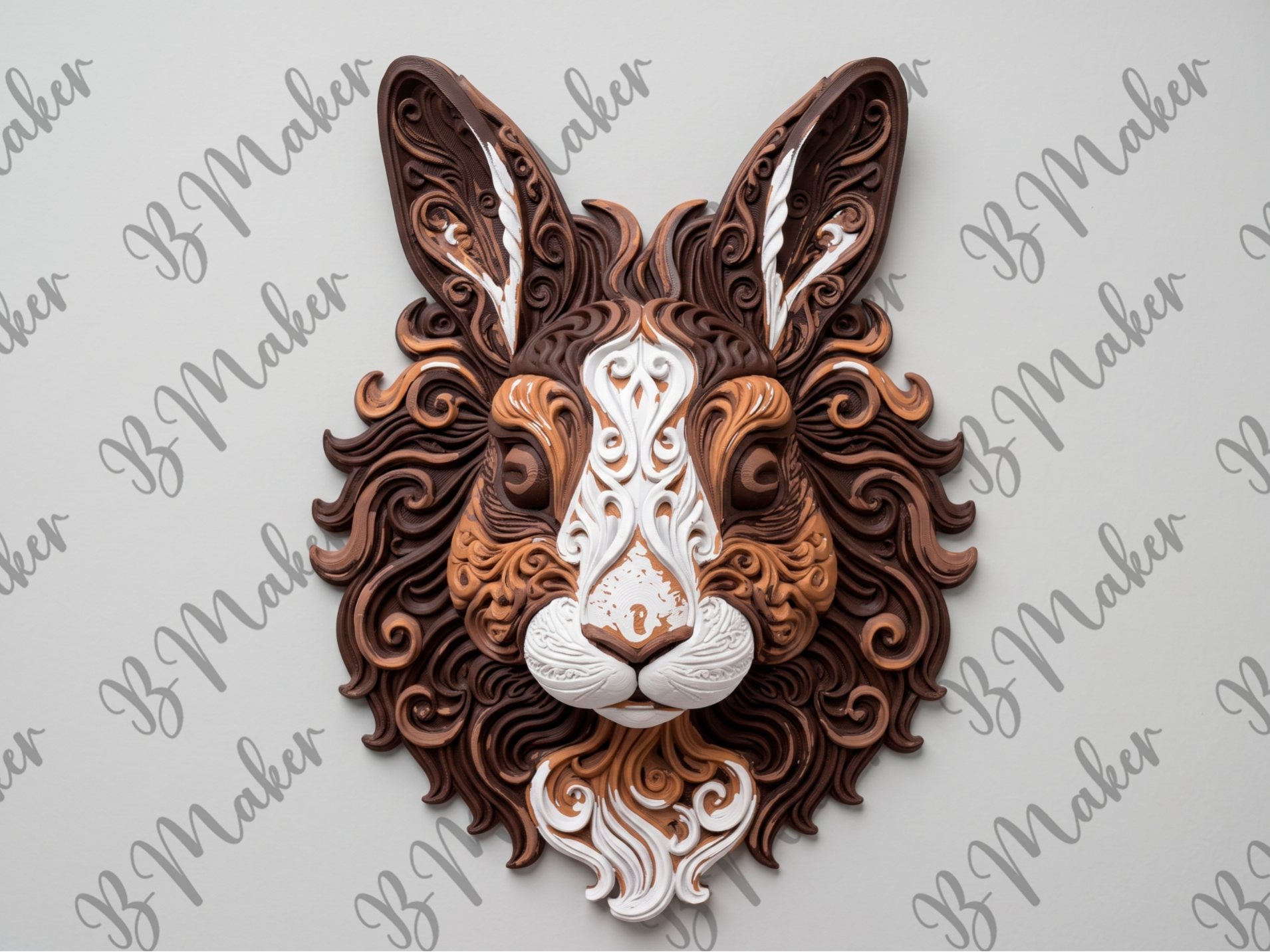 Lionhead Rabbit 3D printed wall art by Mythical Makers 3D