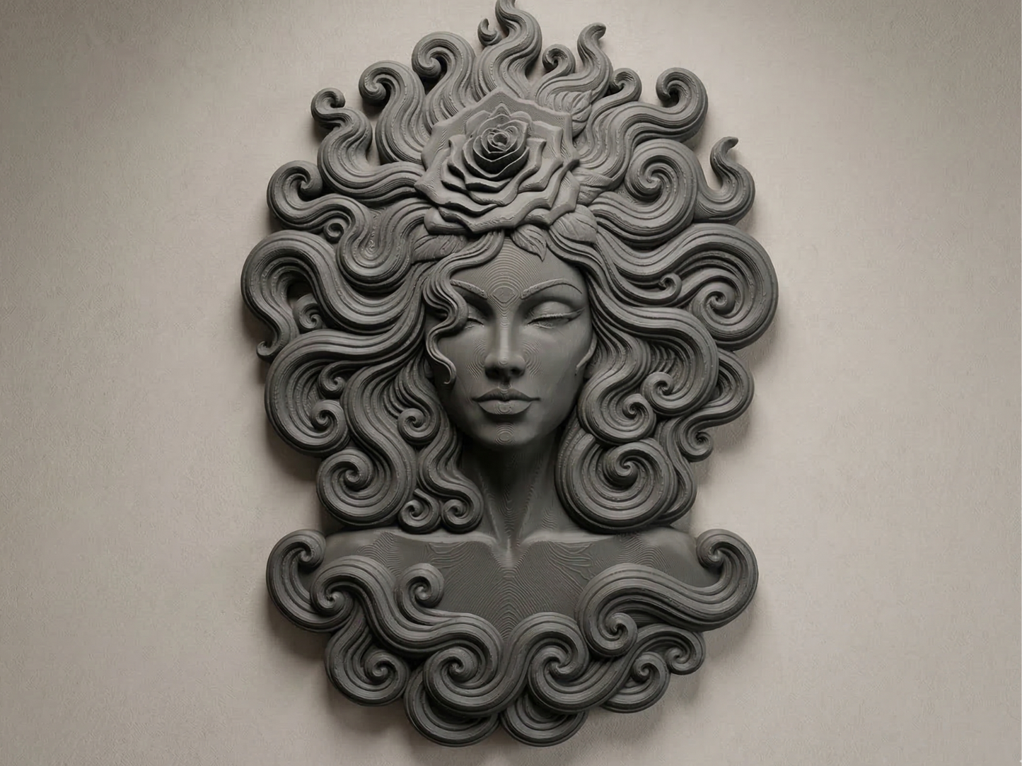 Goddess of Wind and Rose 3D printed wall art by Mythical Makers 3D