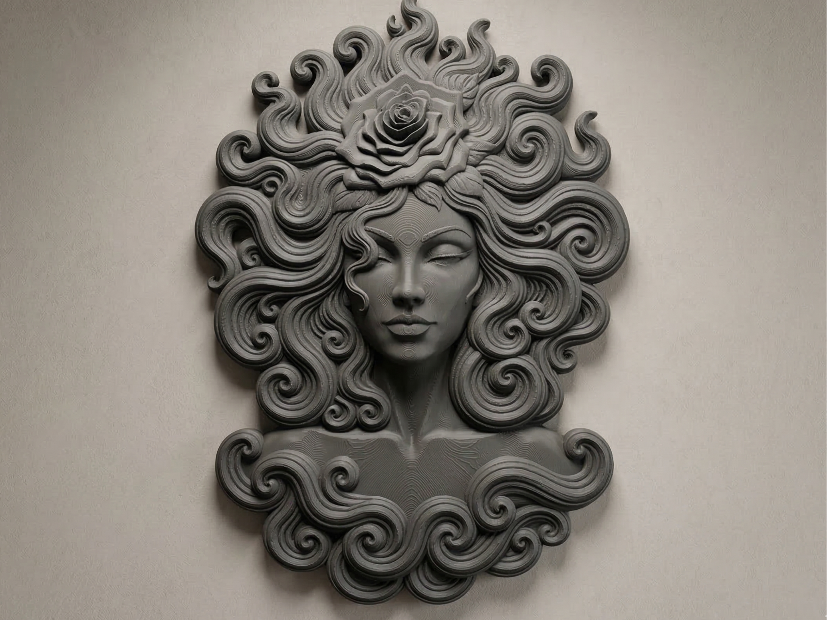 Goddess of Wind and Rose 3D printed wall art by Mythical Makers 3D